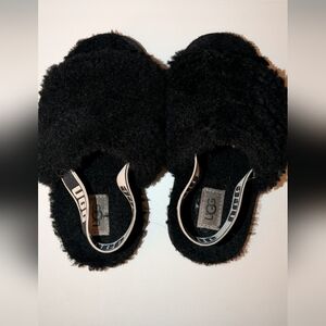 Toddler, black, fuzzy UGG slides w/ strap in the back, size 10